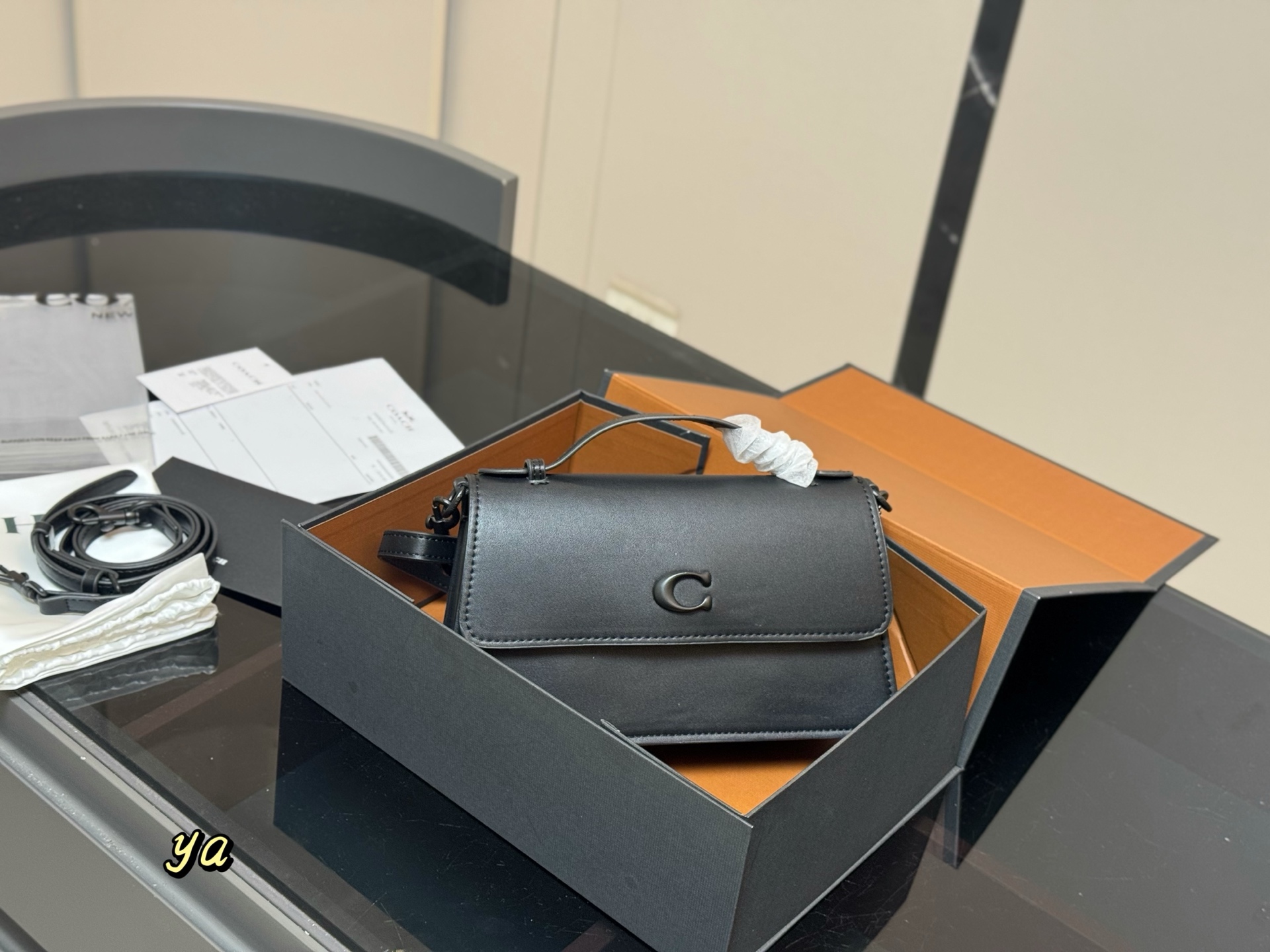 Coach Juno Black Leather Crossbody Bag with Foldable Box, 23 x 13 cm