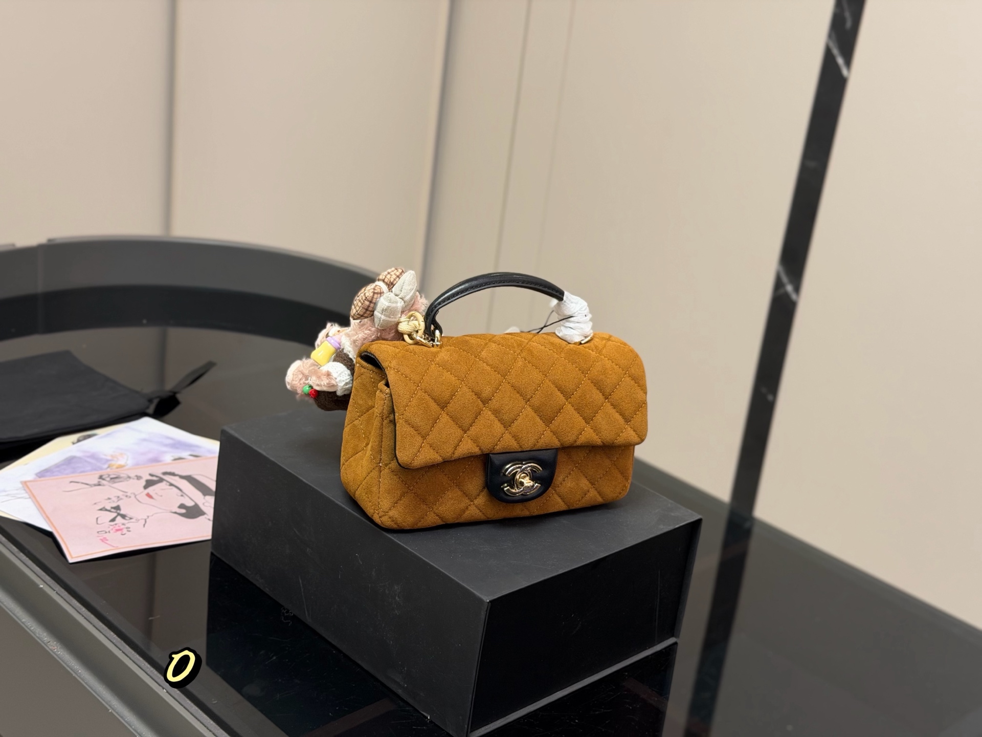 Chanel Suede Caramel Chain Bag with Top Handle 20 cm