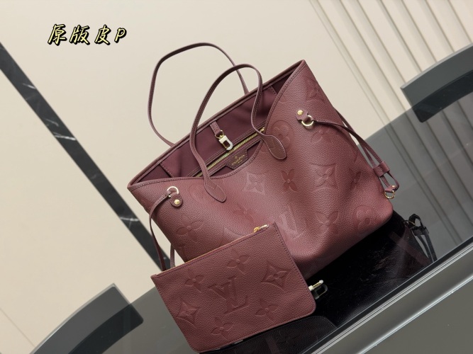 Louis Vuitton Neverfull MM Tote Bag Burgundy Leather with Pouch 1 Louis Vuitton Neverfull MM Tote Bag Burgundy Leather with Pouch