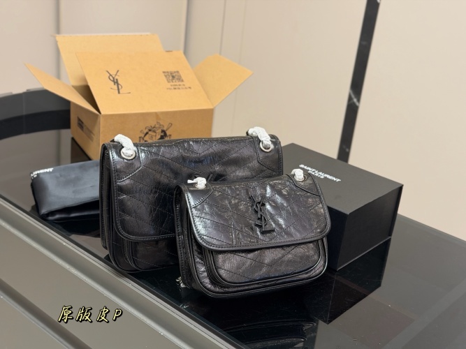 Saint Laurent Niki YSL Wrinkled Leather Shoulder Bag, Black 5 Saint Laurent Niki YSL Wrinkled Leather Shoulder Bag, Black