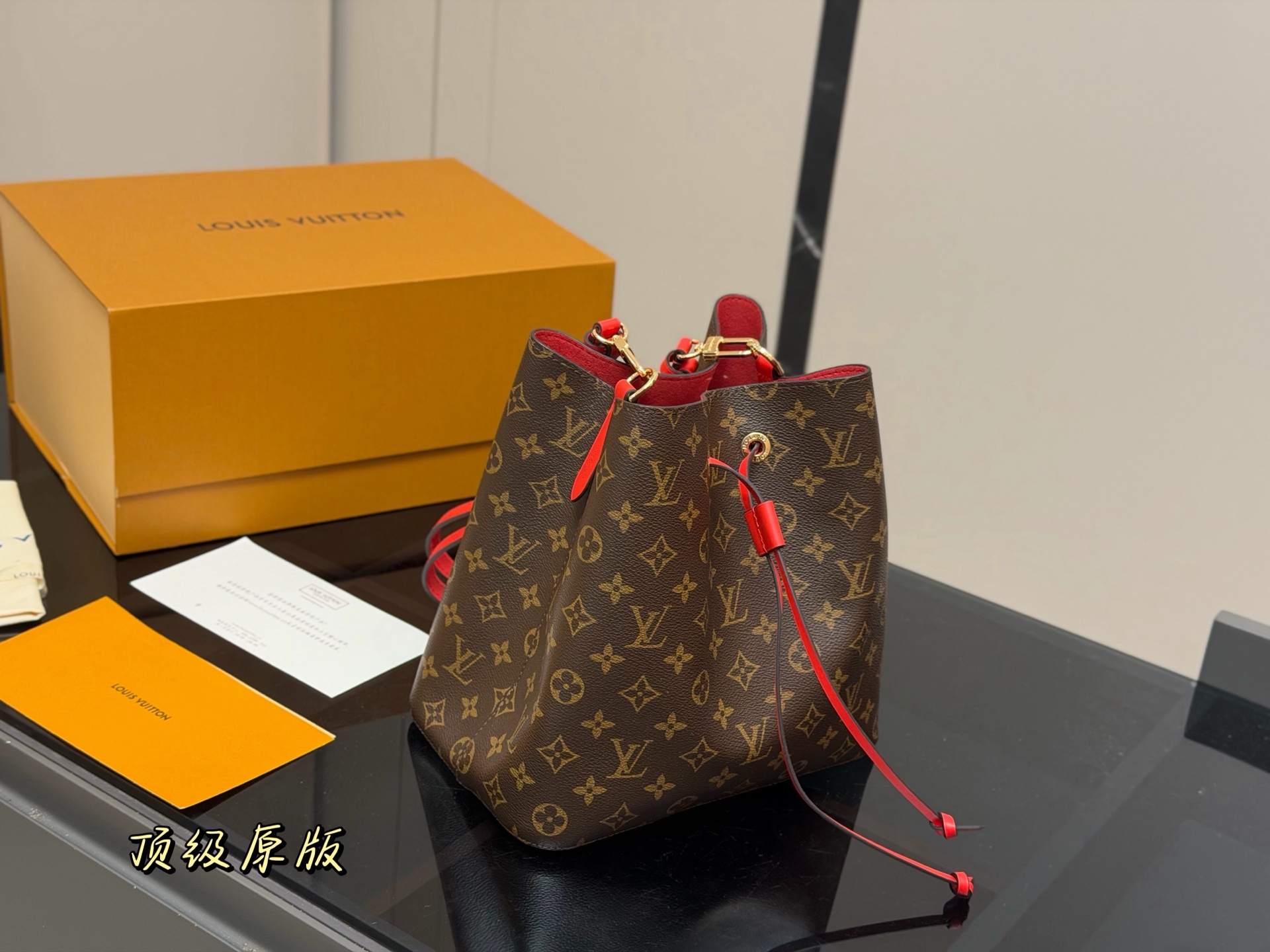 Louis Vuitton Néonoé Bucket Bag Monogram Canvas with Red Accents