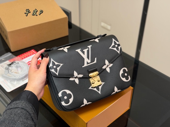 Louis Vuitton Black Leather Messenger Bag with Gold Hardware and LV Monogram 1 Louis Vuitton Black Leather Messenger Bag with Gold Hardware and LV Monogram