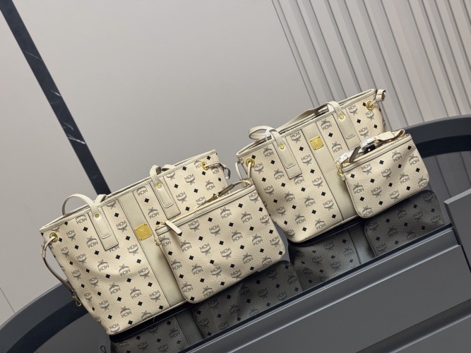 MCM Reversible Liz Shopper Tote Bag with Detachable Pouch, Beige Coated Canvas 11 MCM Reversible Liz Shopper Tote Bag with Detachable Pouch, Beige Coated Canvas