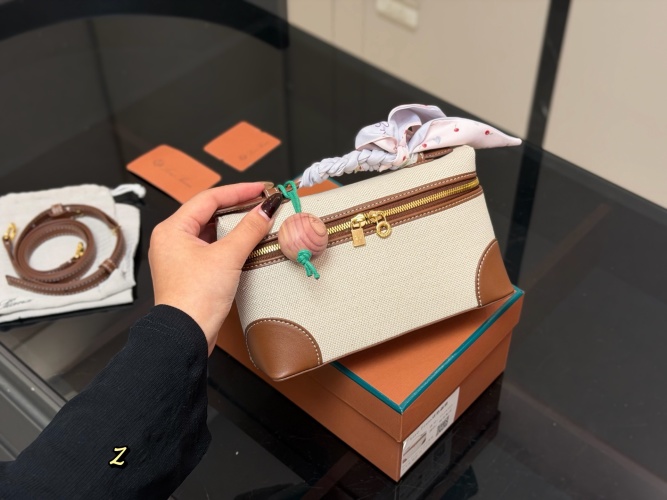 Loro Piana White And Brown Leather Trimmed Handbag with Scarf 1 Loro Piana White And Brown Leather Trimmed Handbag with Scarf