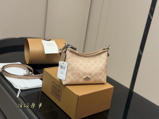 Coach Mini Laurel Beige Signature Canvas Crossbody Bag, Two Straps