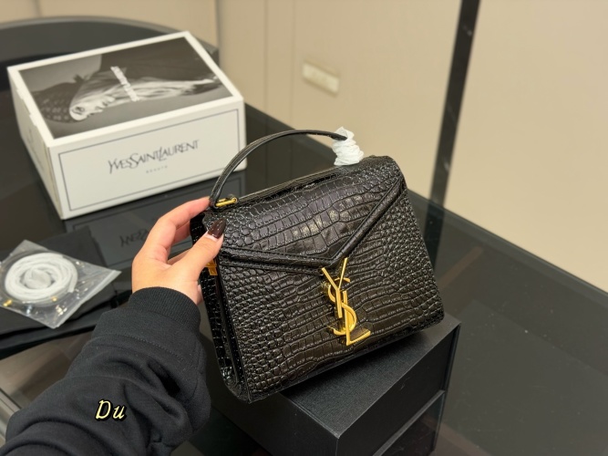 Yves Saint Laurent Mini Cassandra Handle Bag in Black Crocodile Embossed Leather 2 Yves Saint Laurent Mini Cassandra Handle Bag in Black Crocodile Embossed Leather