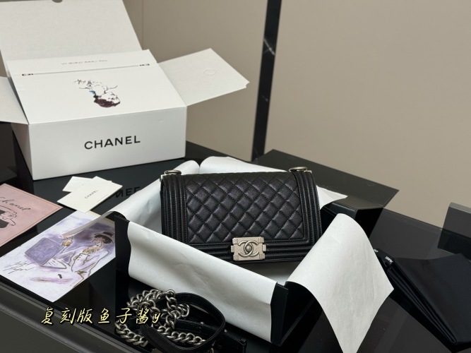 Chanel Le Boy Flap Bag, 25cm, Lambskin Leather, Silver-Tone Hardware, Black 1 Chanel Le Boy Flap Bag, 25cm, Lambskin Leather, Silver-Tone Hardware, Black