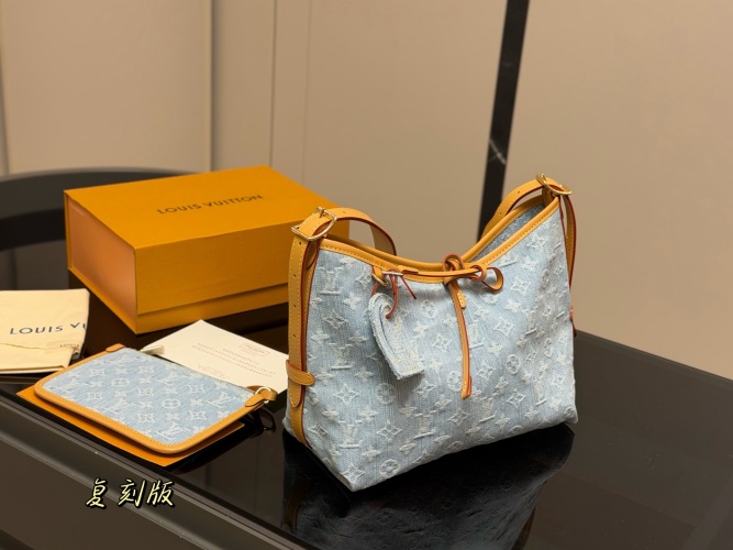 Louis Vuitton CarryAll Denim Hobo Bag with Pouch - Cute & Casual Style 1 Louis Vuitton CarryAll Denim Hobo Bag with Pouch - Cute & Casual Style