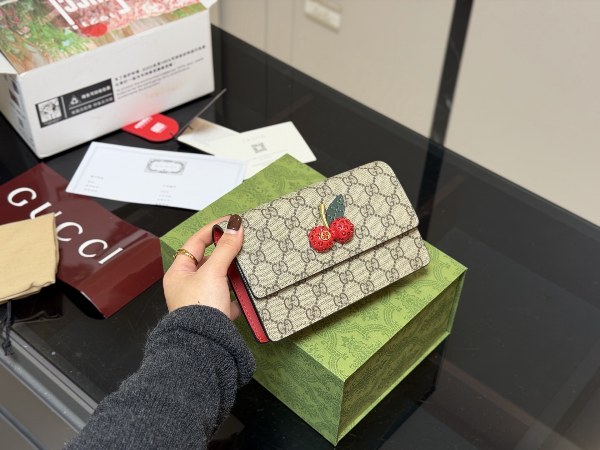 Gucci Cherry Chain Wallet -  Charming, Compact, and Stylish Accessory