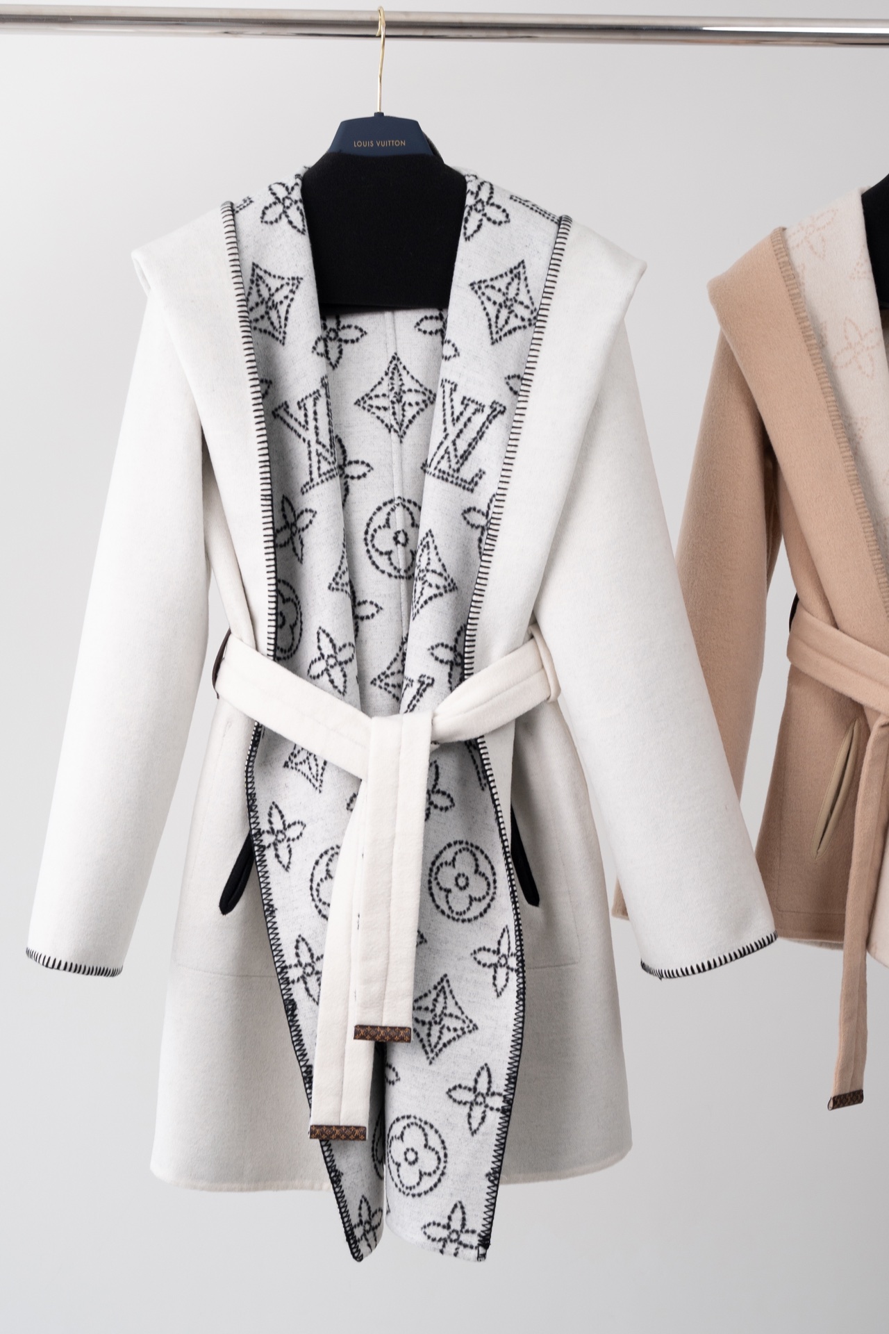 Monogram Wool-Silk Blend Wrap Coat – Classic & Elegant Winter Essential