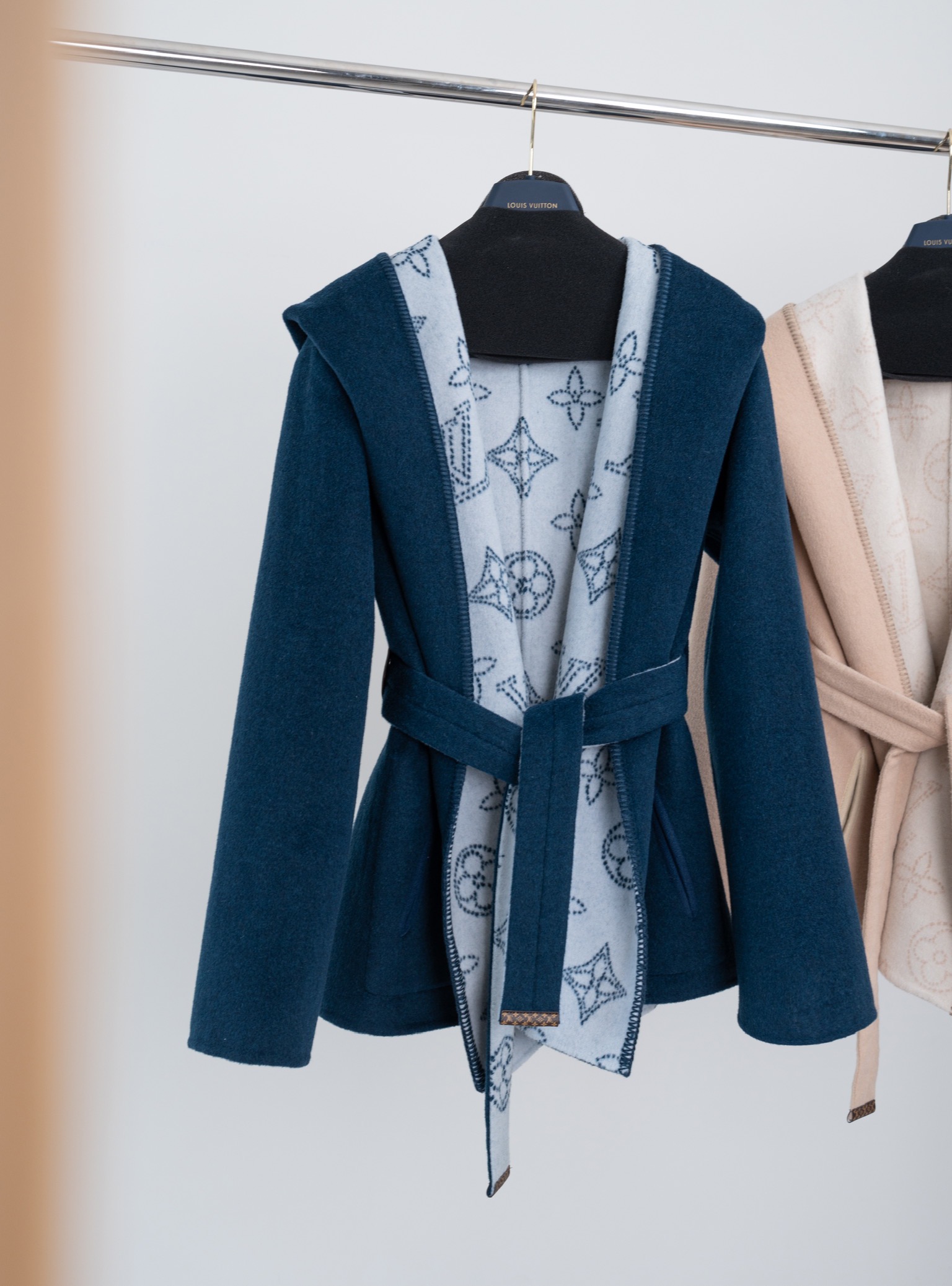 Elegant Monogram Wool Coat – Classic Double-Faced Wrap Overcoat for Women