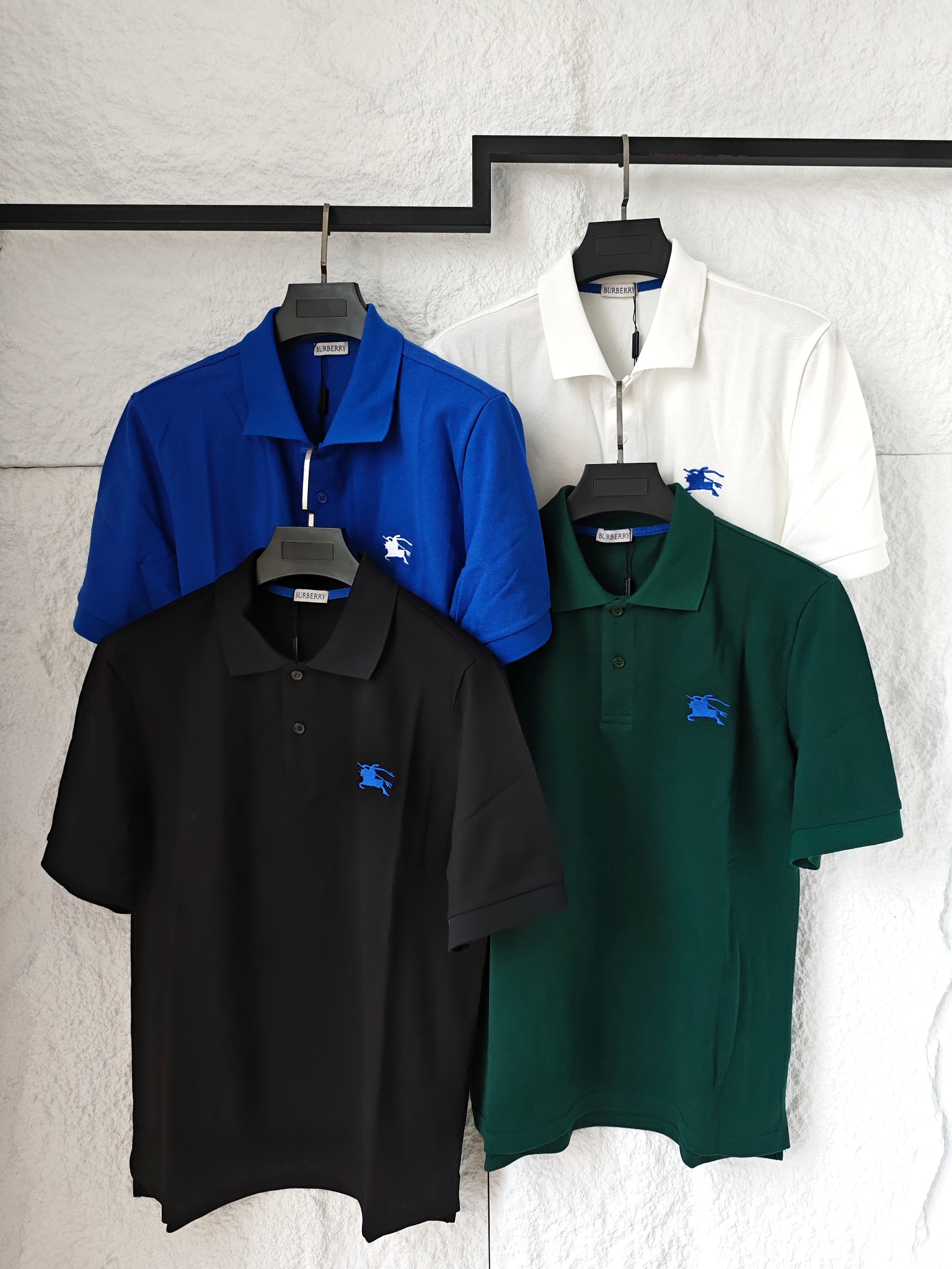 Burberry Kleidung Polo T-Shirt Schwarz Blau Grün Weiß Stickerei Unisex Kurzarm