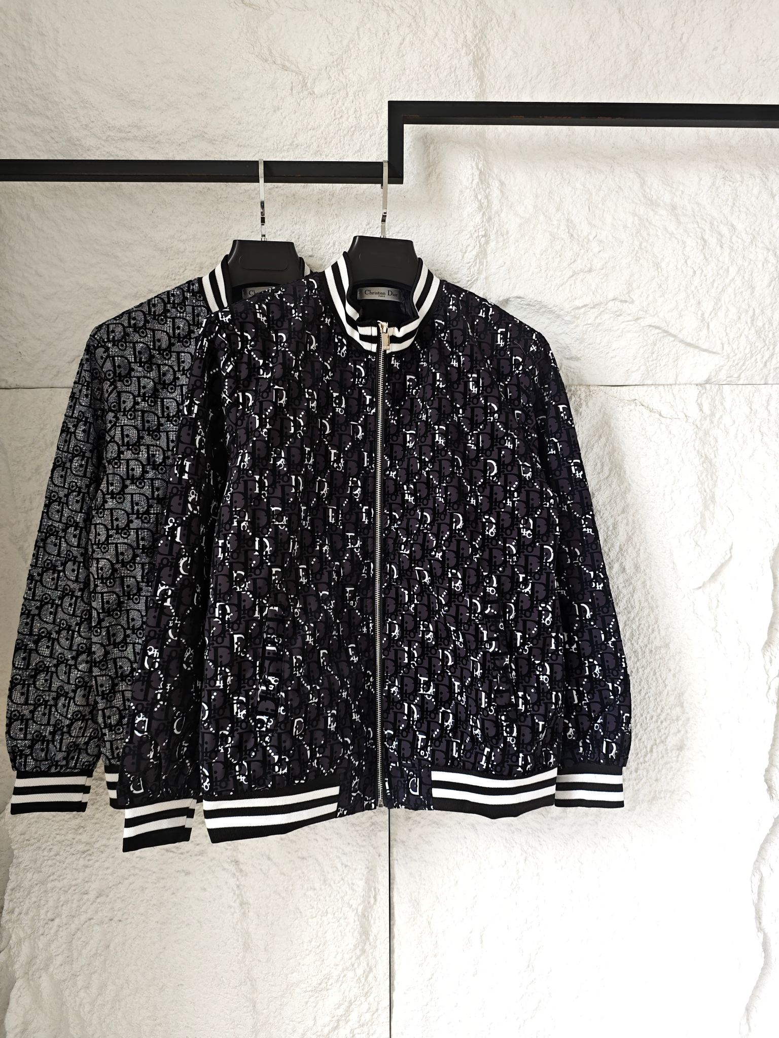 Diorr Printed Velvet Letter Baseball Jacket Unisex Classic Bomber Coat