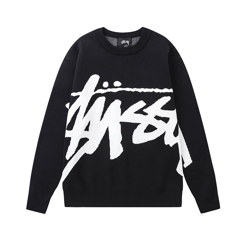 متجر النسخ المتماثل بالجملة
 Stussy رخيص
 ملابس البلوزات متماسكة زُنط أسود . تقسم العام للرجال والنساء قطن محبوك صوف سلسلة الشتاء كم طويل