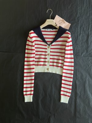 MiuMiu Clothing Cardigans Knit Sweater Red White Knitting Spring Collection