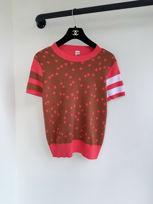 Striped Sleeve Silk Blend Knit Top, Polka Dot Jacquard, Ribbed Trim 1 Striped Sleeve Silk Blend Knit Top, Polka Dot Jacquard, Ribbed Trim
