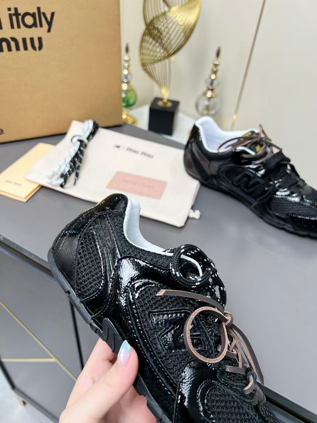 Miu Miu x New Balance 530 Black Patent Leather & Mesh Sneakers 7 i1735559603832 5831 0 6