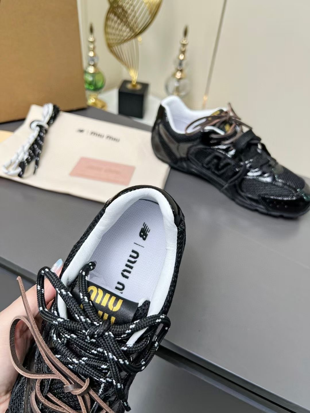 Miu Miu x New Balance 530 Black Patent Leather & Mesh Sneakers 5 i1735559603832 9450 0 4