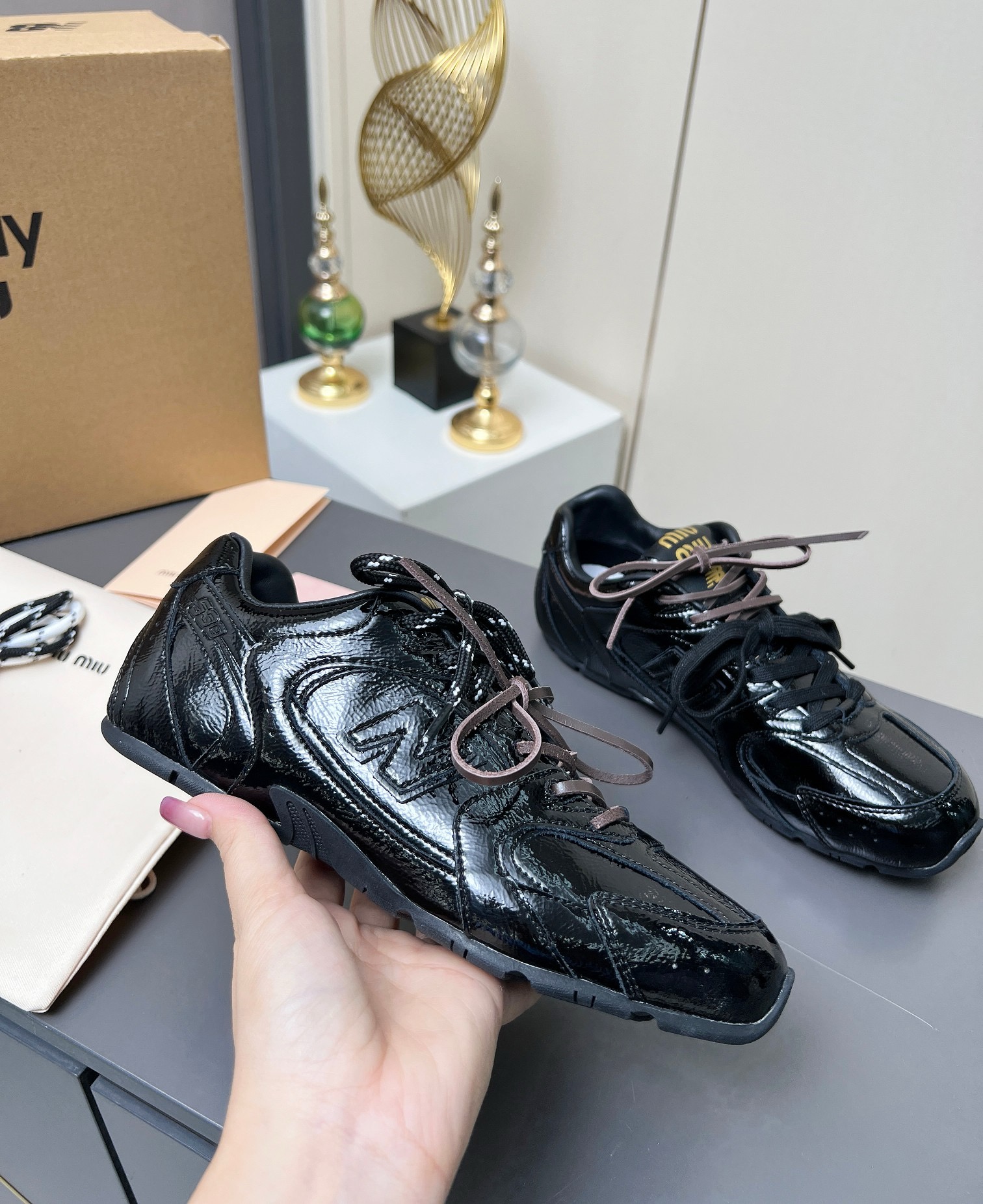 Miu Miu x New Balance 530 Leather Sneakers - Couple Style, Black 2 i1735560187670 4283 0 0