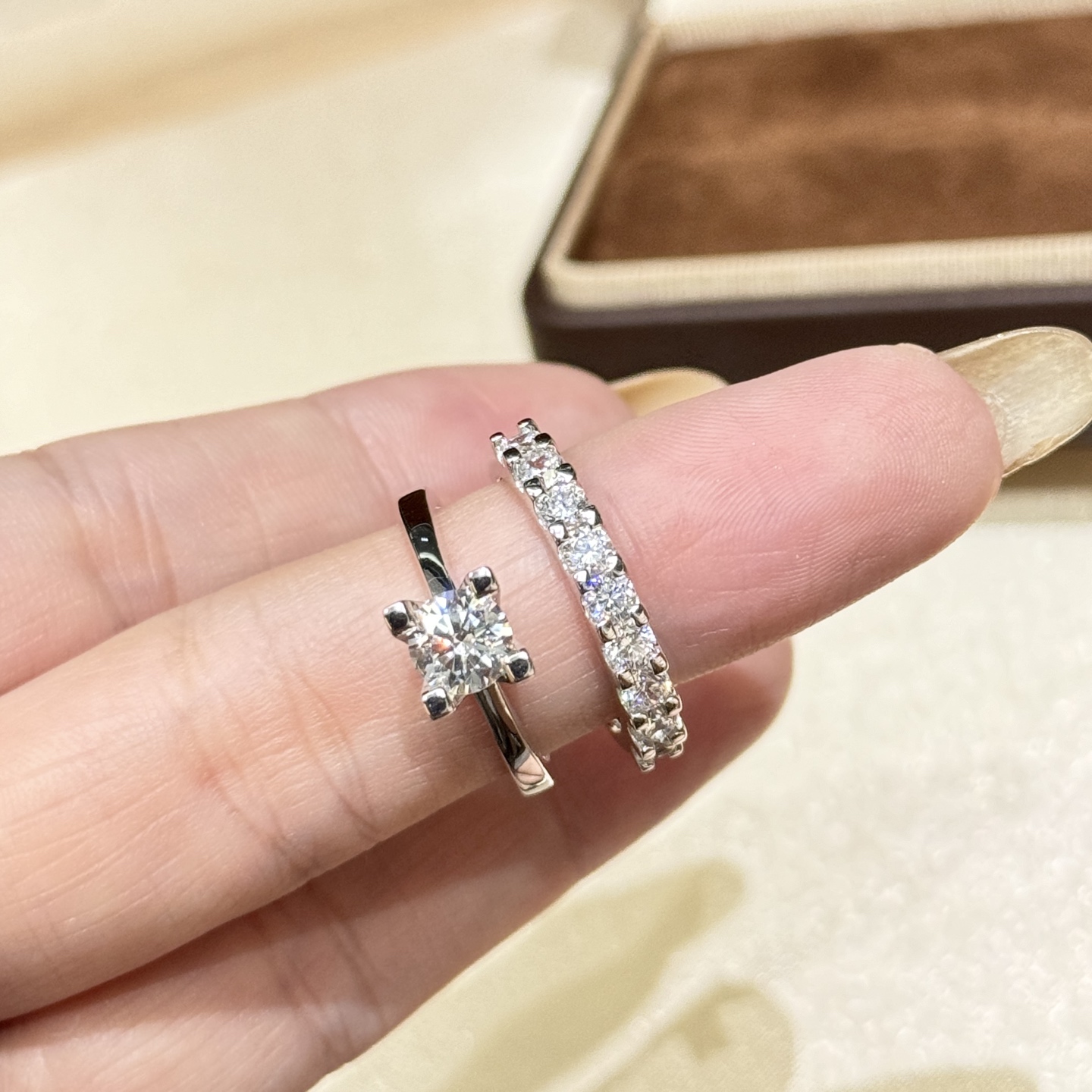 
A6624  👑 HW 新款 排钻 四爪 排钻 套戒 二合一 美美哒 ✨✨全网最高版本纯银镀金版 💓超