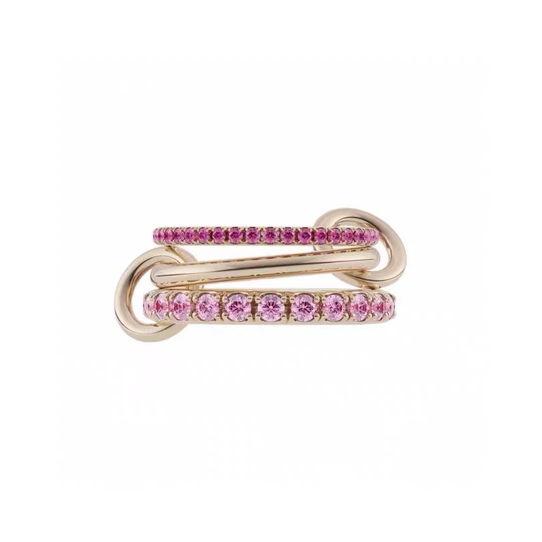 A6672   👑🆕 An independent designer's three ring rose red diamond ring, D - Jewelry 2