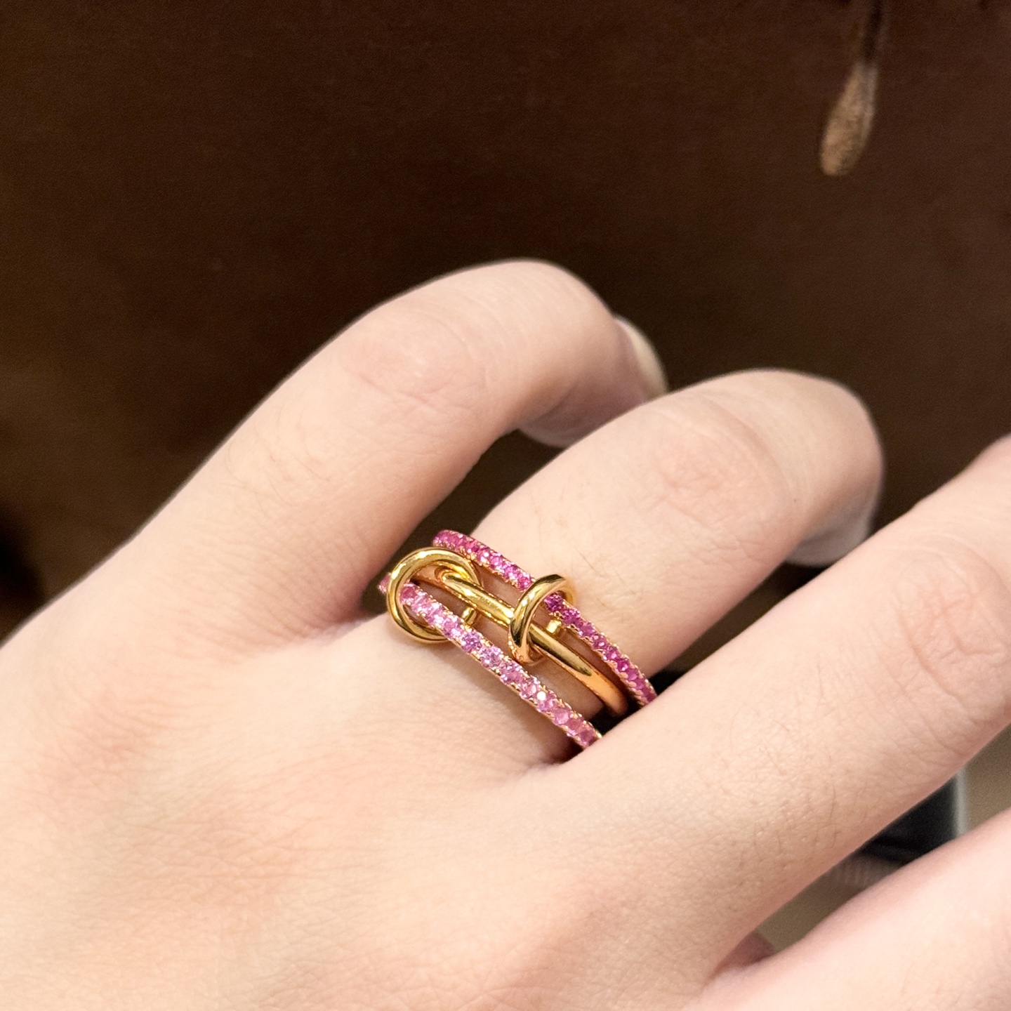 A6672   👑🆕 An independent designer's three ring rose red diamond ring, D - Jewelry 5