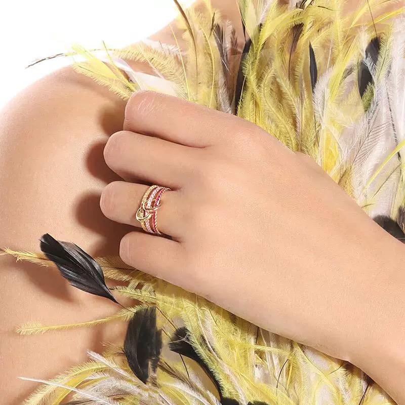 A6672   👑🆕 An independent designer's three ring rose red diamond ring, D - Jewelry 8