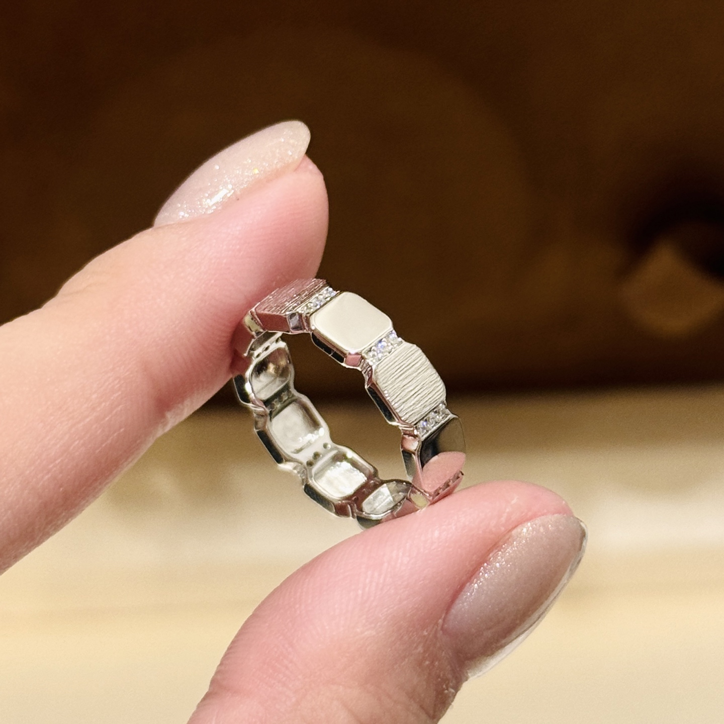 A6689    👑 Independent designer's new block brushed ring with semi - Jewelry 3