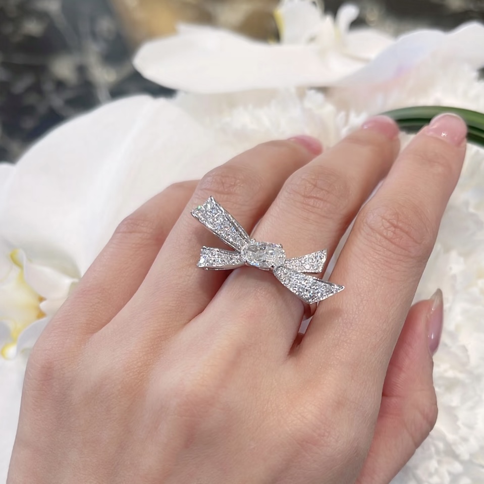 A7134   👑 Brand new high-end jewelry bow pigeon egg oval diamond ring - Jewelry 3