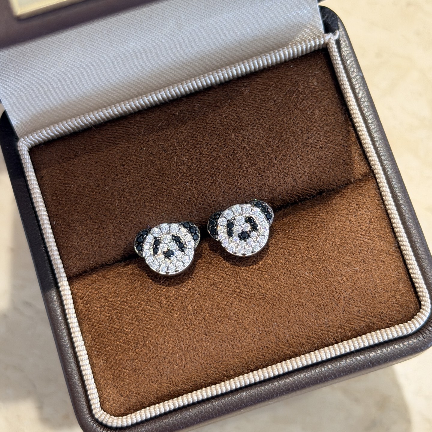 Qeelin Bo Bo Panda earrings 925 sterling silver with clear pave stones and black accent stones 8mm stud diameter