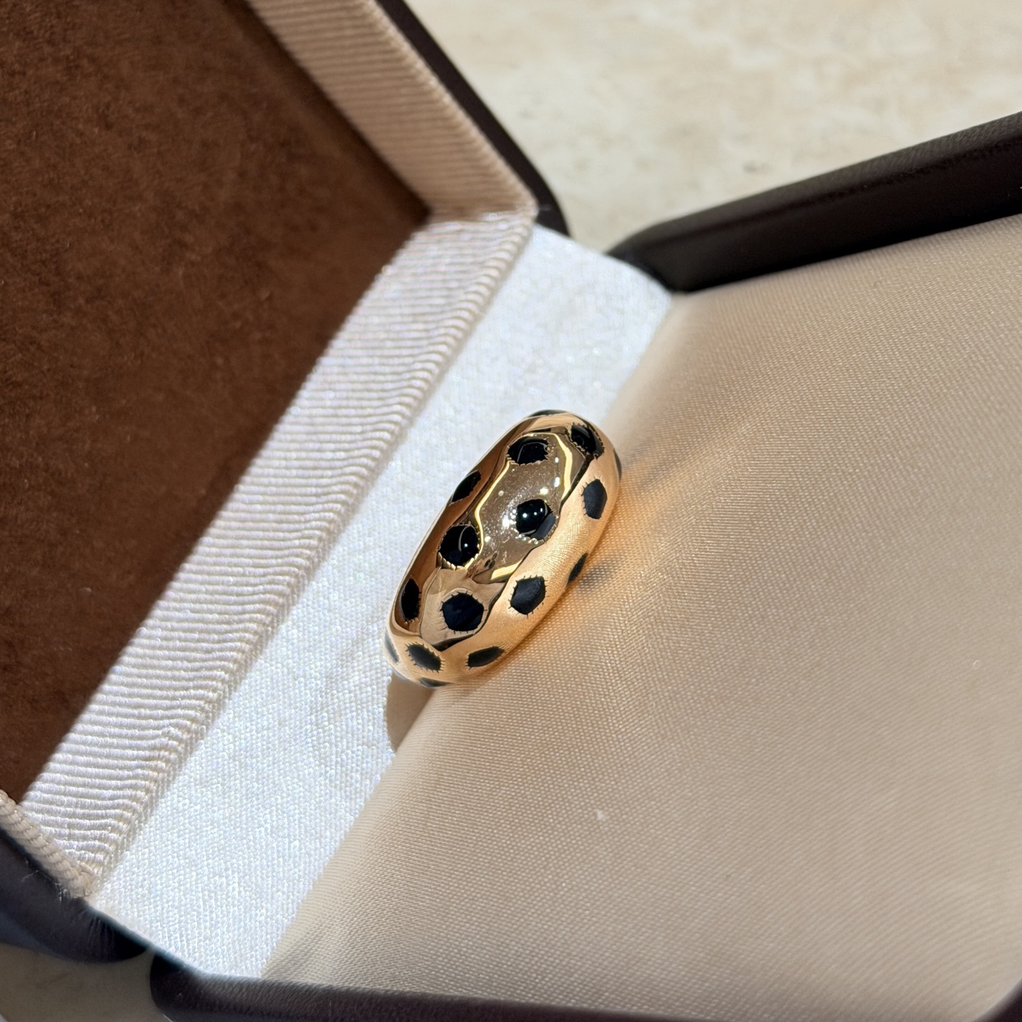 A6872 👑 Cartier style, new, high-end and domineering, leopard spots, black enamel, polished ring. High-end S925 solid …