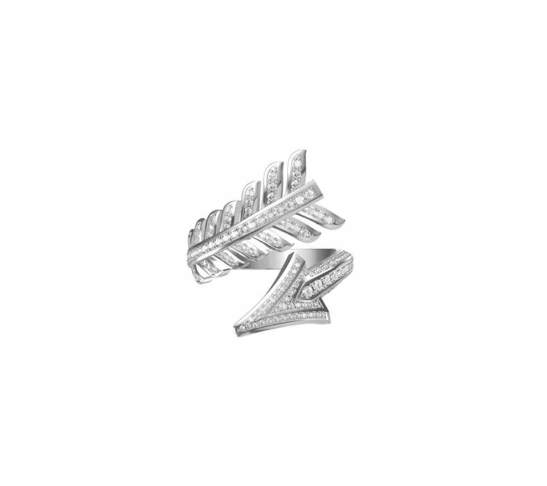 Hermès A7393 宝诗龙 新款 箭头 羽毛 满钻密镶戒指 通体纯银镶嵌AAAAA级高碳钻 个性 引领潮流 通体925纯银 镶嵌工艺 女神 单品 电镀厚金 铂金色 开口均码可调节 纯银戒指