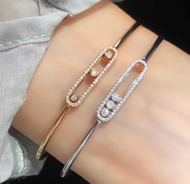 Hermès S0212 火爆 好莱坞最IN的珠宝品牌 梅西卡 新款奢侈 三钻滑动 手镯 925纯银镀K金 镶嵌工艺
