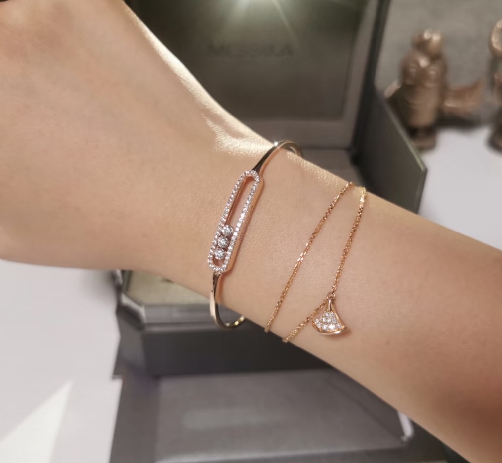 Hermès S0212 火爆 好莱坞最IN的珠宝品牌 梅西卡 新款奢侈 三钻滑动 手镯 925纯银镀K金 镶嵌工艺