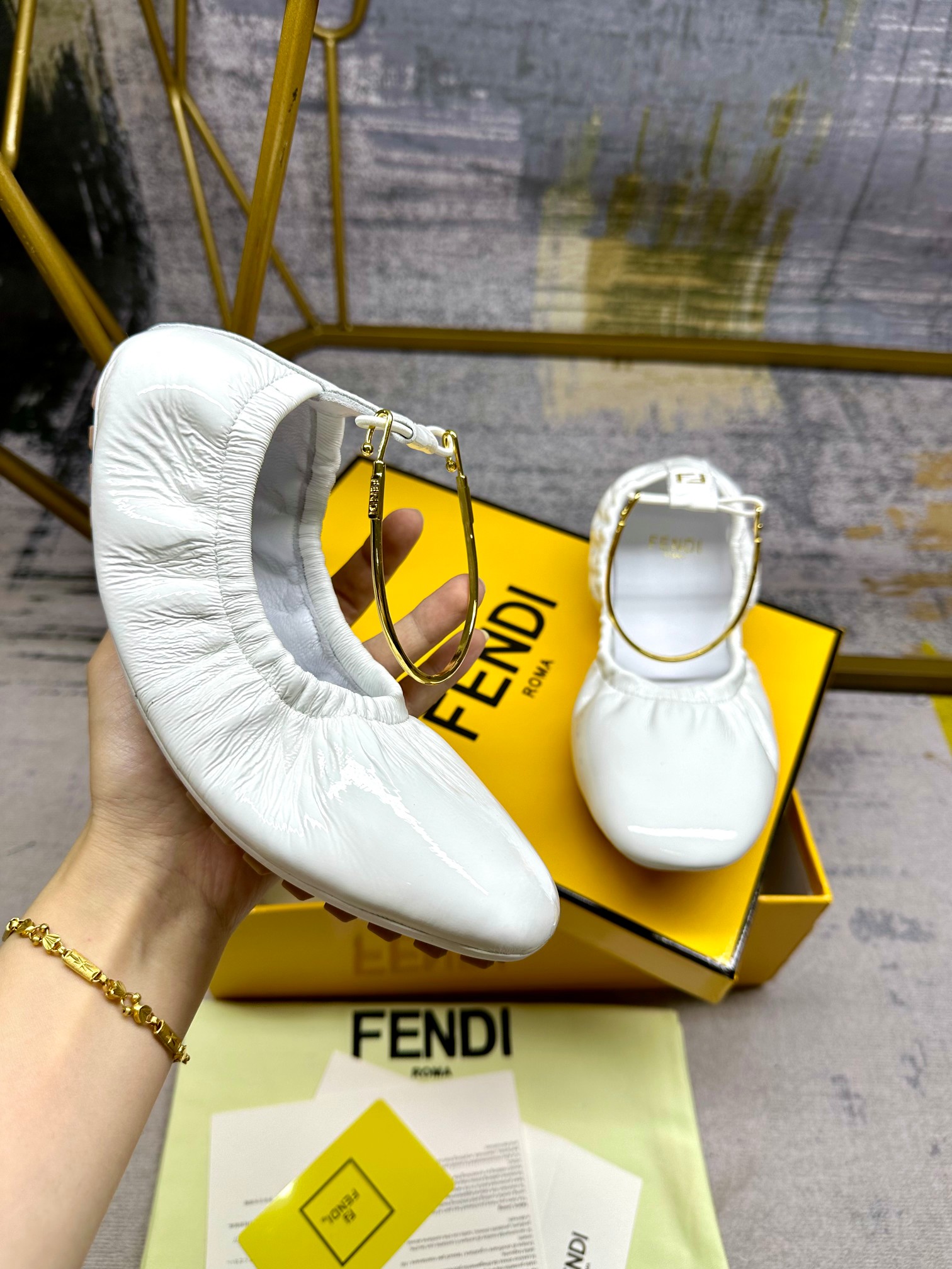 Buy Replica
 Fendi Flat Shoes White Patent Leather Sheepskin
