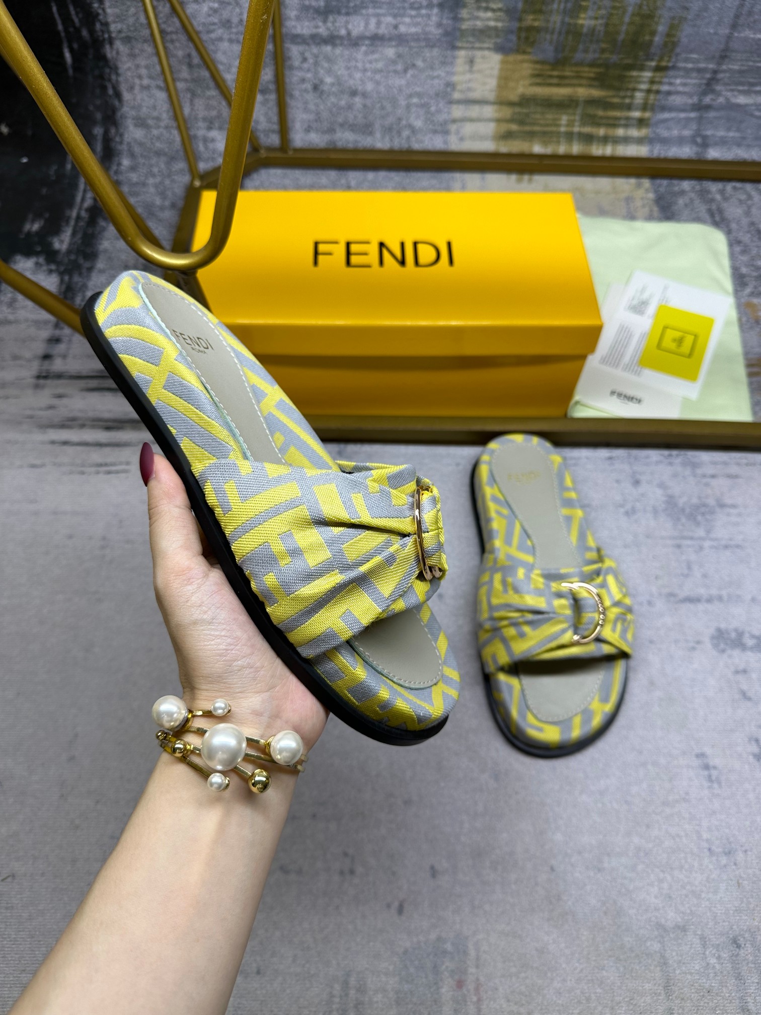 Fendi Shop
 Shoes Slippers Gold Sheepskin