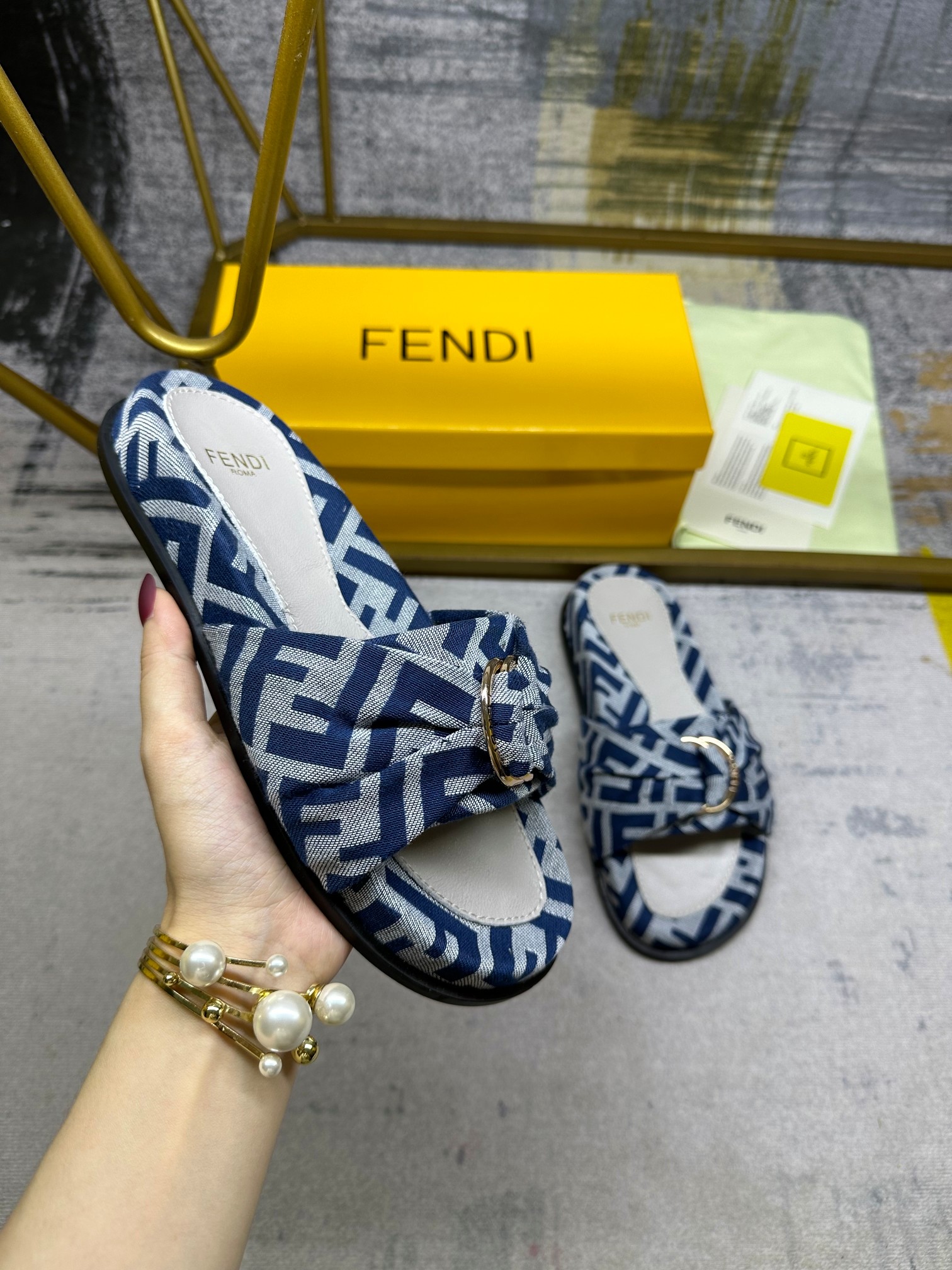 Fendi Shoes Slippers Gold Sheepskin