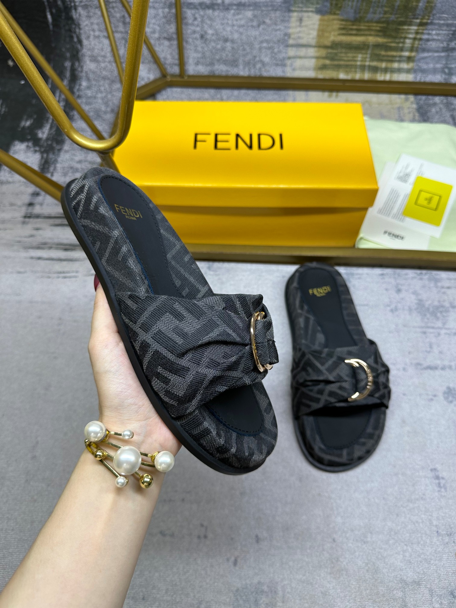 Fendi Shoes Slippers Gold Sheepskin