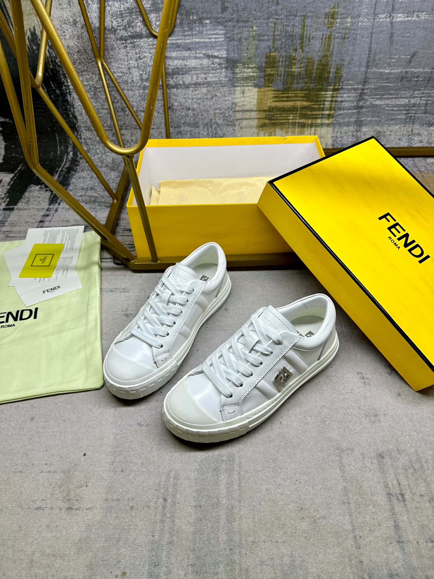 Fendi Domino White Leather Low-Top Sneakers with FF Logo Hardware 3 a1741613199569 3524