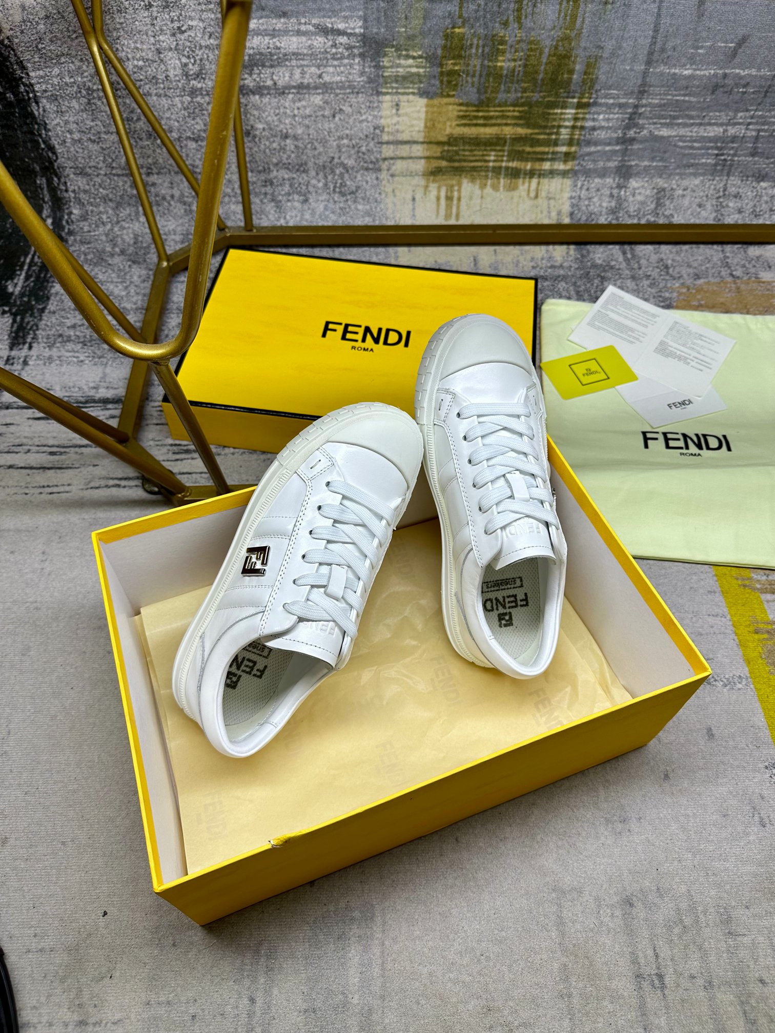 Fendi Domino White Leather Low-Top Sneakers with FF Logo Hardware 7 a1741613199796 7565