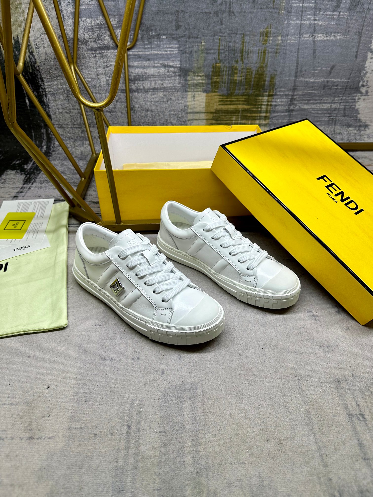 Fendi Domino White Leather Low-Top Sneakers with FF Logo Hardware 5 a1741613199872 8063