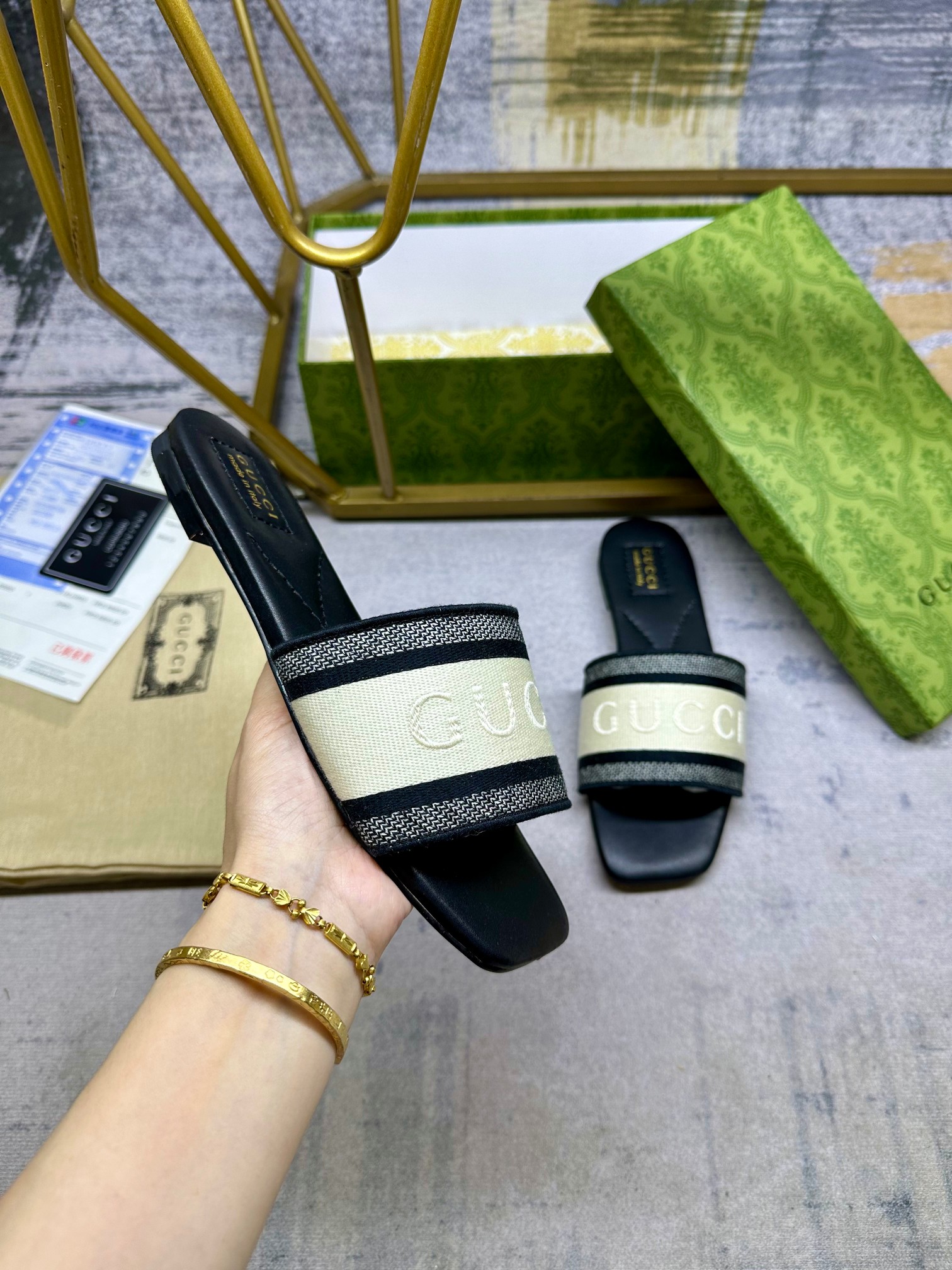 Gucci Women's Cotton Blend Slide Sandal with Embroidered Logo 3 a1742020442814 5317