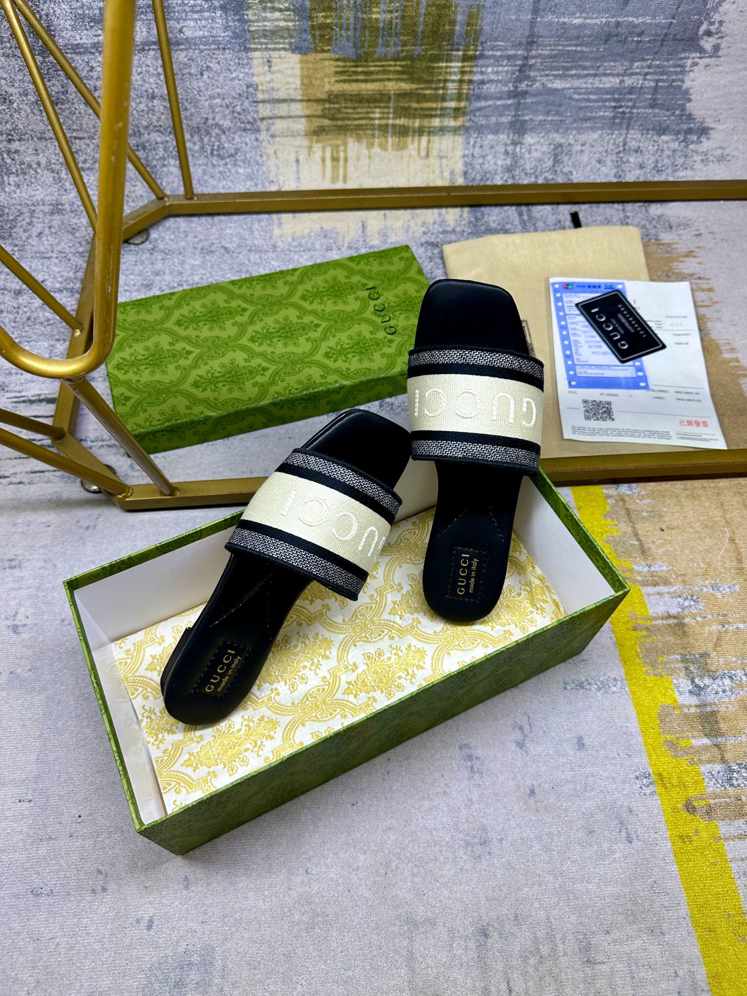 Gucci Women's Cotton Blend Slide Sandal with Embroidered Logo 7 a1742020443360 0245