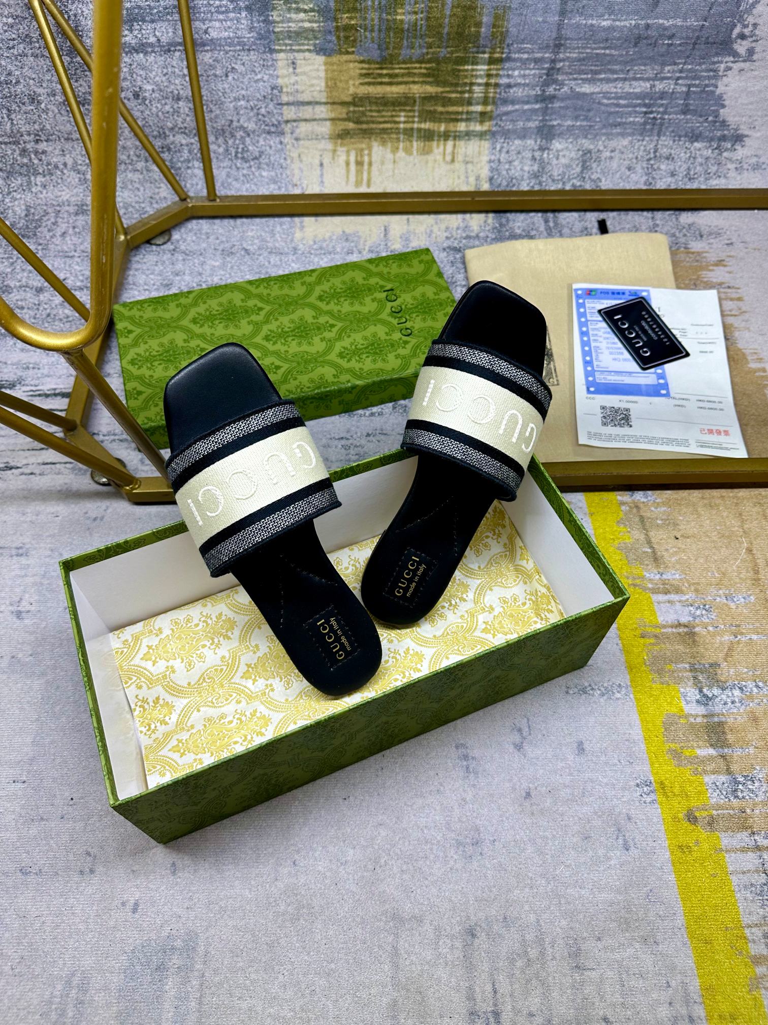 Gucci Women's Cotton Blend Slide Sandal with Embroidered Logo 1 Gucci Women's Cotton Blend Slide Sandal with Embroidered Logo