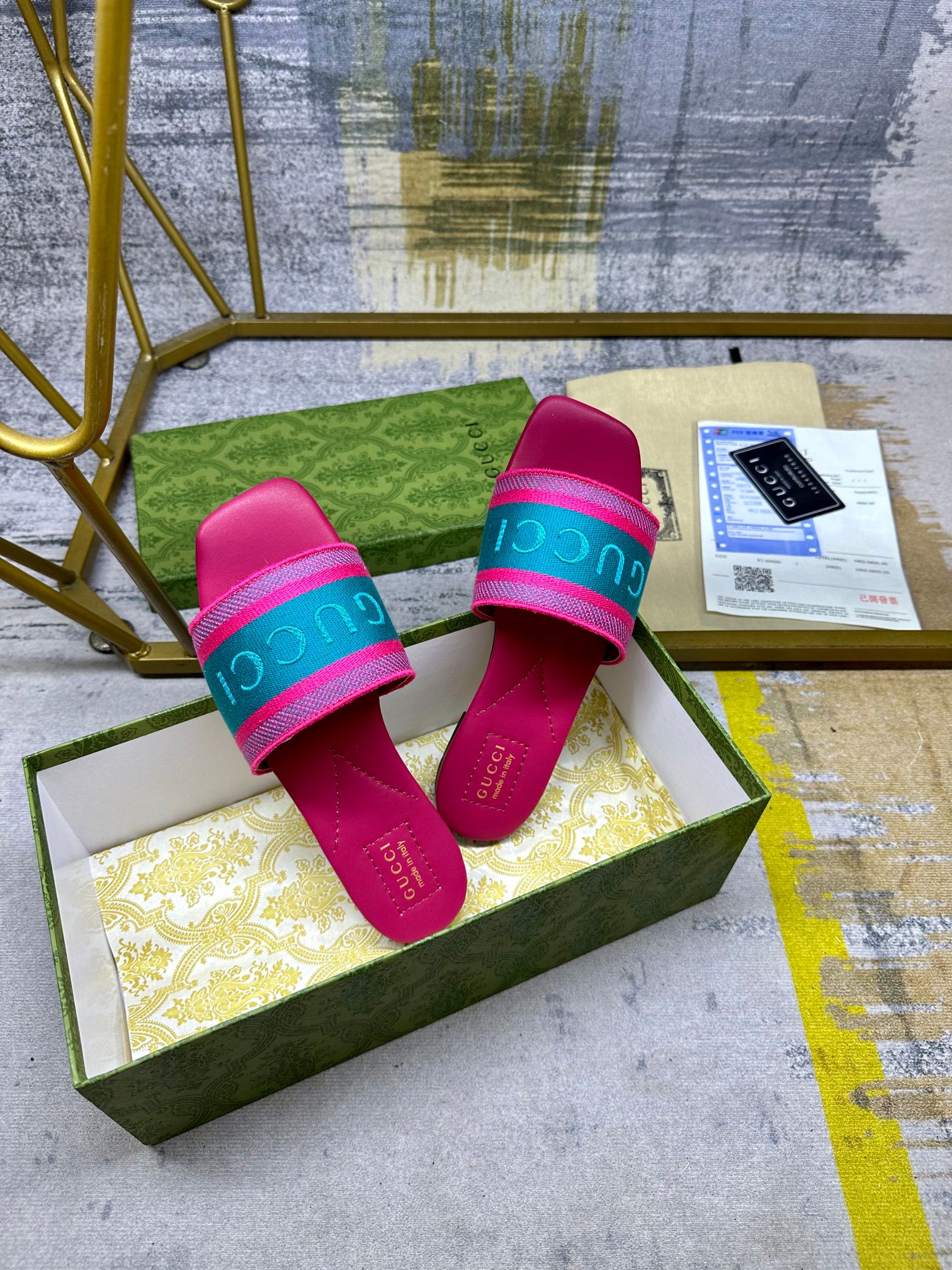 Gucci Slides Cotton Blend Pink, Size 35-40, Lambskin Lining 2 a1742020658060 8152