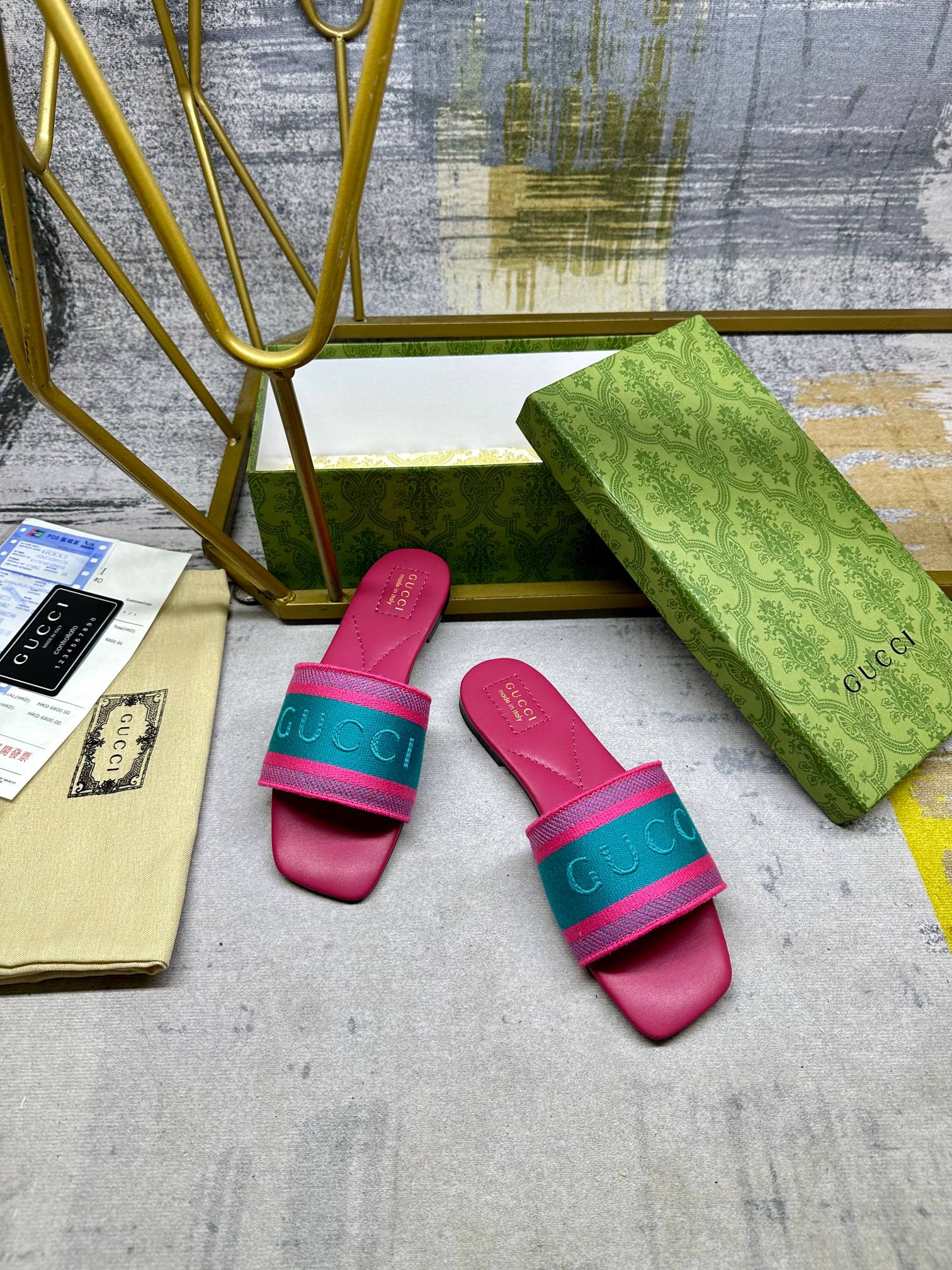 Gucci Slides Cotton Blend Pink, Size 35-40, Lambskin Lining 6 a1742020658162 0753
