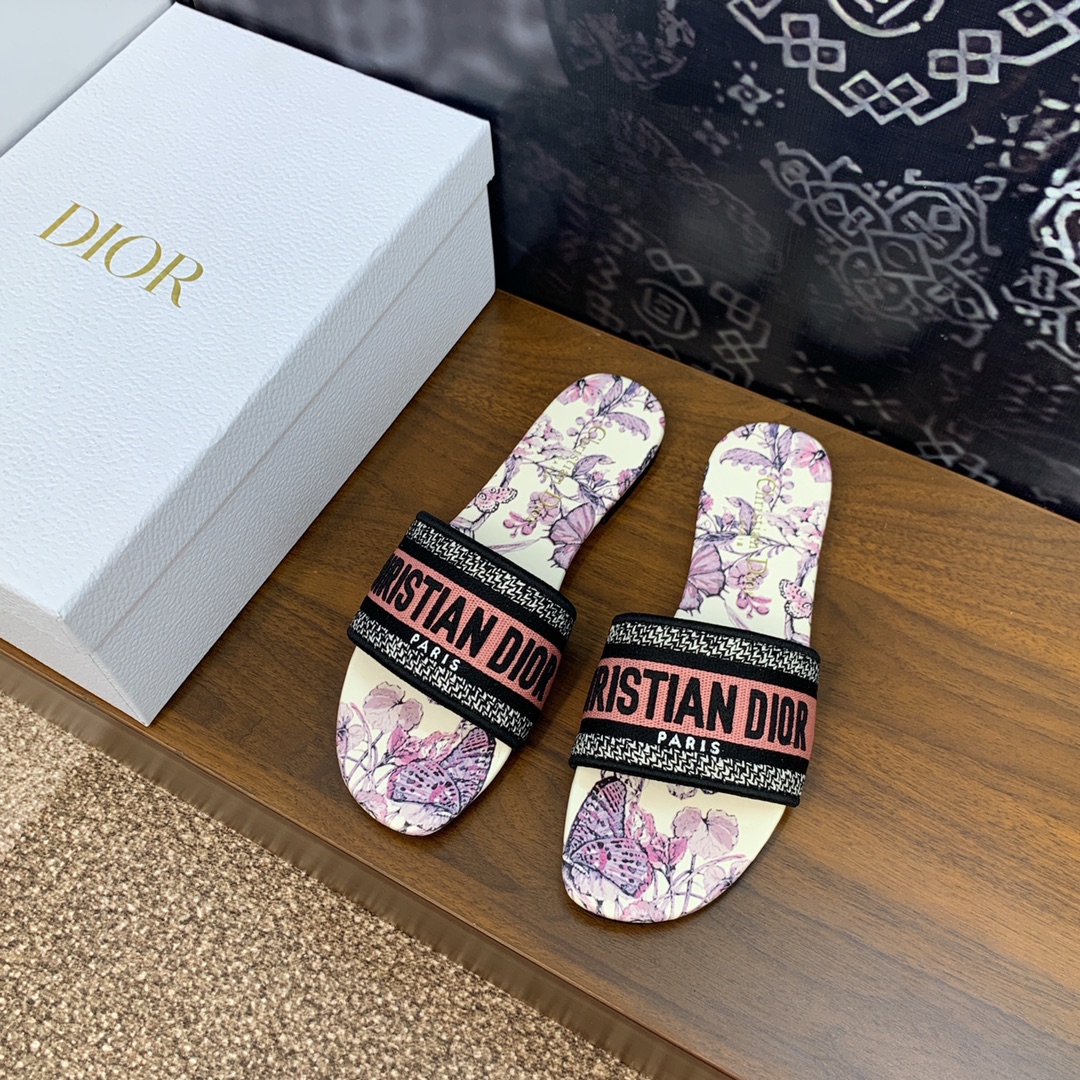 Dior Shoes Sandals Slippers Luxury Fake
 Embroidery Cotton Genuine Leather Sheepskin Spring Collection