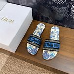 Dior Shoes Sandals Slippers Embroidery Cotton Genuine Leather Sheepskin Spring Collection