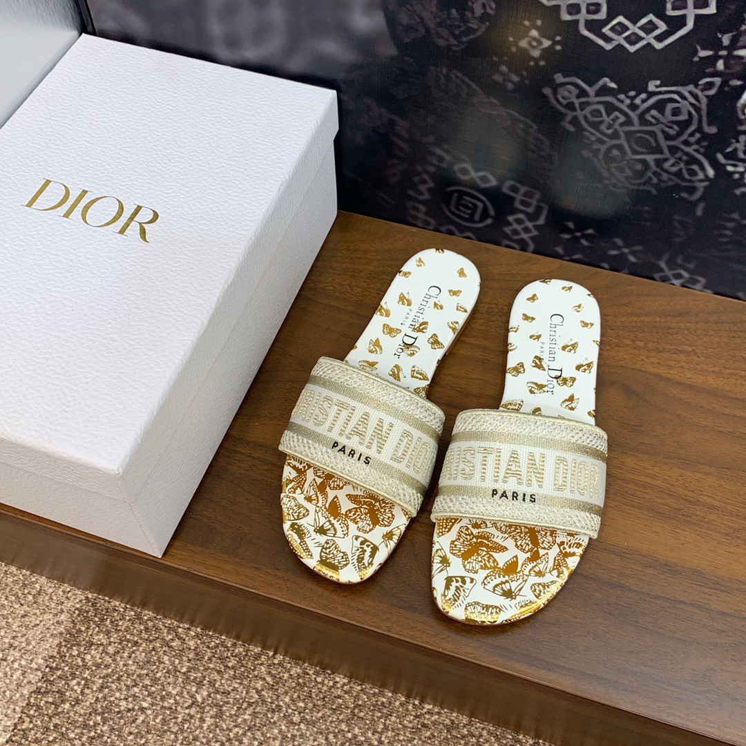 Exclusive Cheap
 Dior Shoes Sandals Slippers Top 1:1 Replica
 Embroidery Cotton Genuine Leather Sheepskin Spring Collection