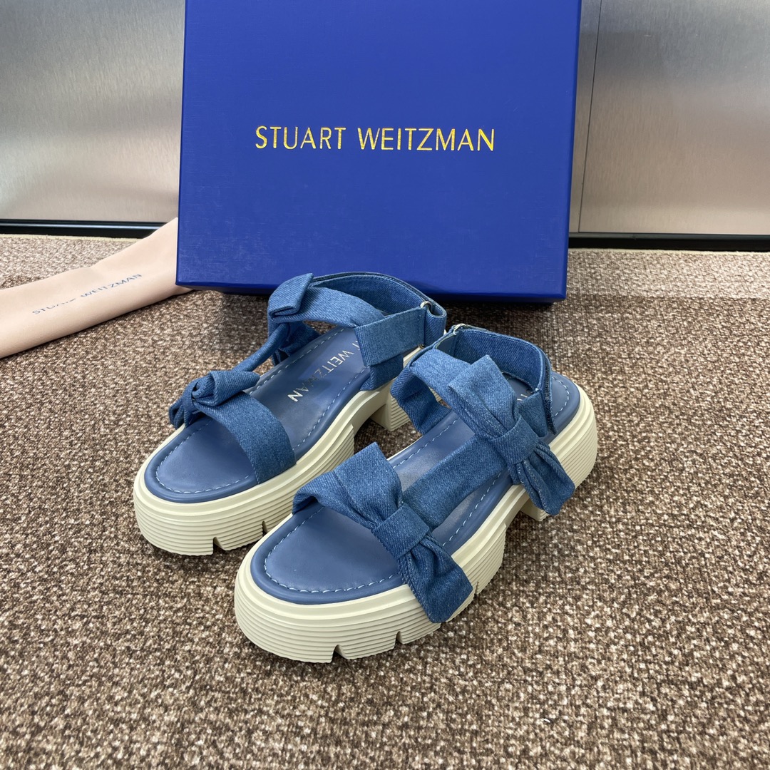 stuartweitzman2024春夏新款SOFIANOLITASANDAL蝴蝶结女鞋sw厚底圆头露趾